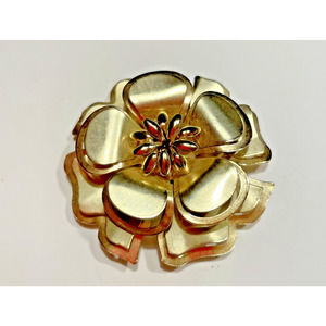 Vintage Large Gold Tone 2 1/2 " Costume Floral Rose Peony Brooch Pin